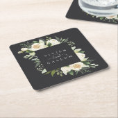 Ivory Bloom | Persoonlijk huwelijksframe met bloem Kartonnen Onderzetters (Schuin)