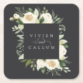 Ivory Bloom | Persoonlijk huwelijksframe met bloem Kartonnen Onderzetters (Voorkant)