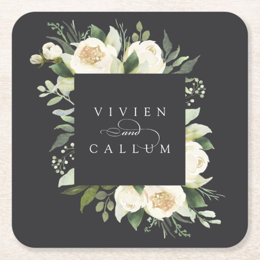 Ivory Bloom | Persoonlijk huwelijksframe met bloem Kartonnen Onderzetters (Voorkant)