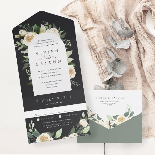 Ivory Bloom | Waterverf Floral Arch Wedding All In One Uitnodiging