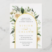 Ivory Bloom | Waterverf Floral Arch Wedding Folie Uitnodiging (Voorkant)