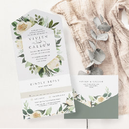 Ivory Bloom | Waterverf Floral Lijst Wedding All In One Uitnodiging