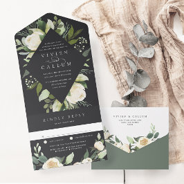 Ivory Bloom | Waterverf Floral Lijst Wedding All In One Uitnodiging