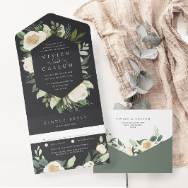 Ivory Bloom | Waterverf Floral Lijst Wedding All In One Uitnodiging