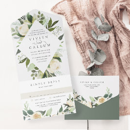 Ivory Bloom | Waterverf Floral Lijst Wedding All In One Uitnodiging