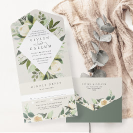 Ivory Bloom | Waterverf Floral Lijst Wedding All In One Uitnodiging