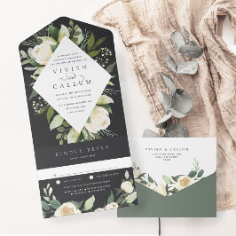 Ivory Bloom | Waterverf Floral Lijst Wedding All In One Uitnodiging