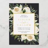 Ivory Bloom | Waterverf Floral Lijst Wedding Folie Uitnodiging (Voorkant)