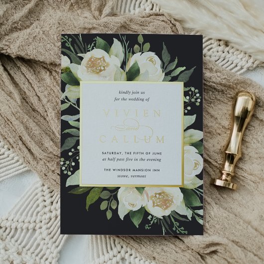 Ivory Bloom | Waterverf Floral Lijst Wedding Folie Uitnodiging