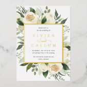 Ivory Bloom | Waterverf Floral Lijst Wedding Folie Uitnodiging (Voorkant)