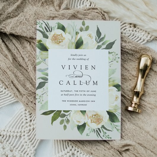 Ivory Bloom | Waterverf Floral Lijst Wedding Kaart