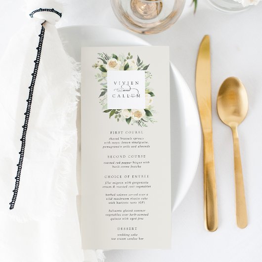 Ivory Bloom | Waterverf Floral Lijst Wedding Menu