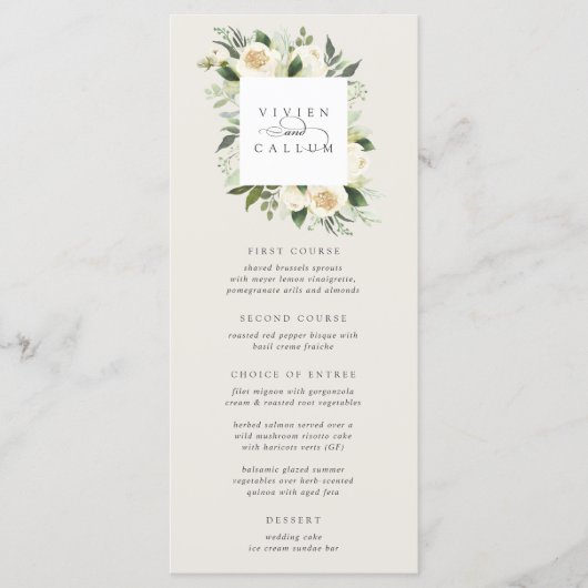 Ivory Bloom | Waterverf Floral Lijst Wedding Menu (Voorkant)