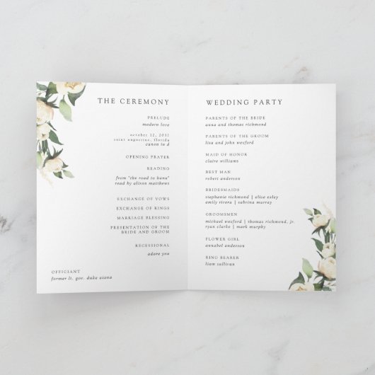 Ivory Bloom | Waterverf Floral Lijst Wedding Programma (Binnen)