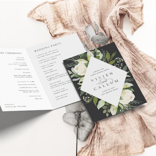 Ivory Bloom | Waterverf Floral Lijst Wedding Programma