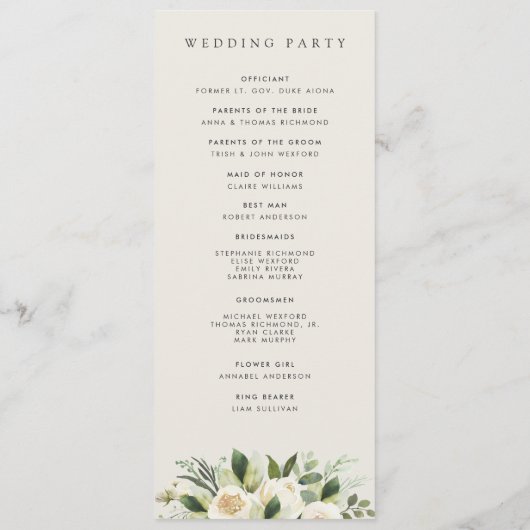 Ivory Bloom | Waterverf Floral Lijst Wedding Programmakaart (Achterkant)