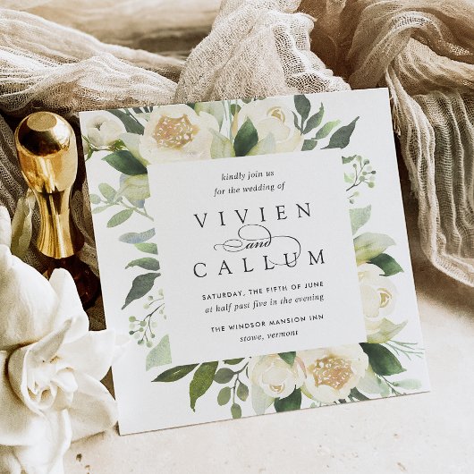 Ivory Bloom | Waterverf Floral Square Weddenschap Kaart