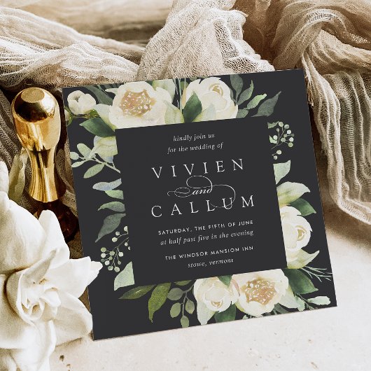 Ivory Bloom | Waterverf Floral Square Weddenschap Kaart