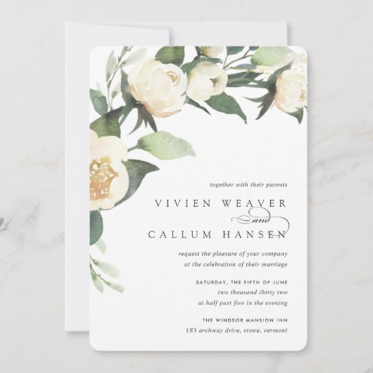 Ivory Bloom | Waterverf Floral Wedding Kaart (Voorkant)