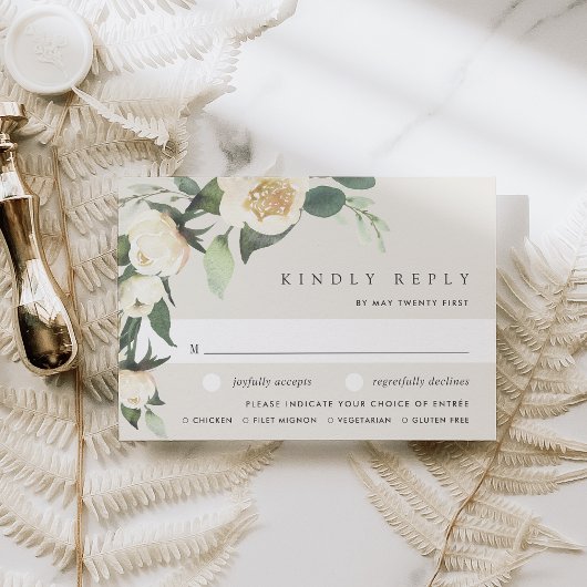 Ivory Bloom Waterverf Floral Wedding Meal Choice RSVP Kaartje