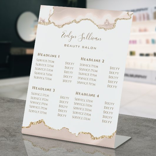 Ivory Blush Agate Beauty Salon-prijslijst Reclamebord Met Voetstuk