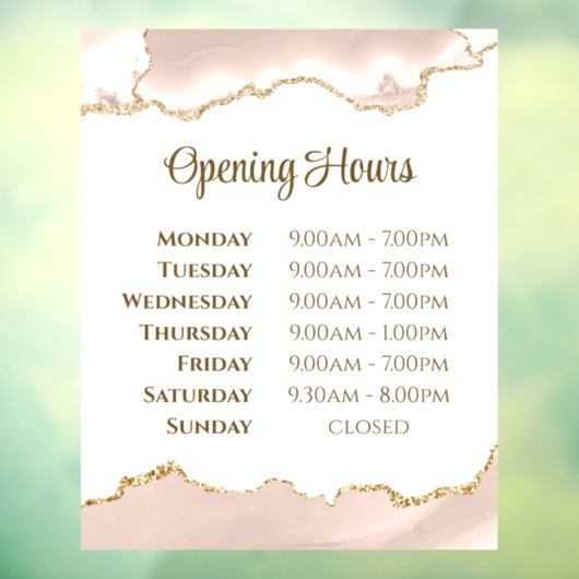 Ivory Blush Agate Openingstijden Venster Cling Raamsticker (Vel 3)