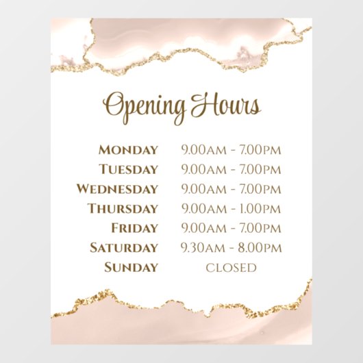 Ivory Blush Agate Openingstijden Venster Cling Raamsticker (Vel)