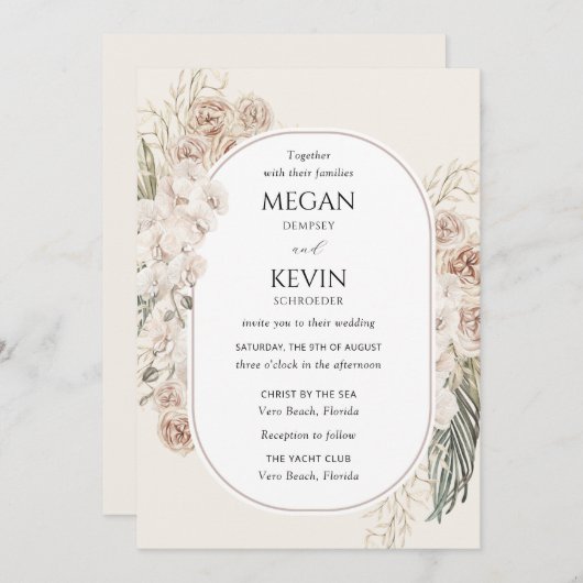 Ivory Blush Boho Floral Arch Wedding Invitation Kaart (Voorkant / Achterkant)