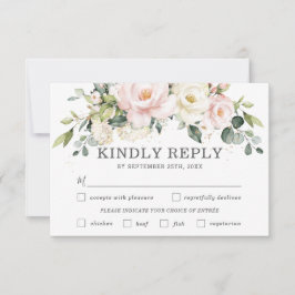 Ivory Blush Floral Wedding Meal Choice RSVP-kaart RSVP Kaartje