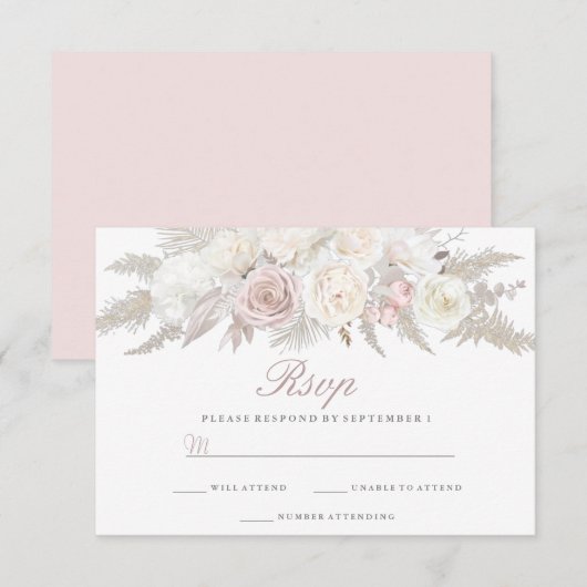 Ivory & Blush Floral Winter Wedding RSVP Kaartje (Voorkant / Achterkant)
