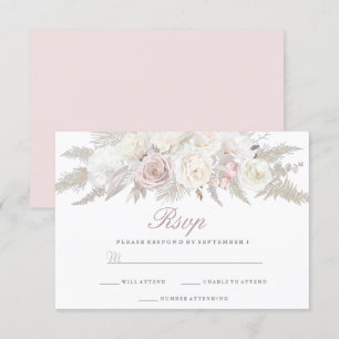 Ivory & Blush Floral Winter Wedding RSVP Kaartje