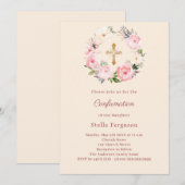 Ivory blush florals cross Confirmation Kaart (Voorkant / Achterkant)