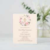 Ivory blush florals First Communion invitation (Staand voorkant)