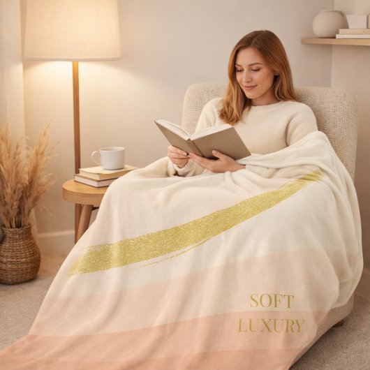 Ivory Blush Gold Fleece Blanket Deken