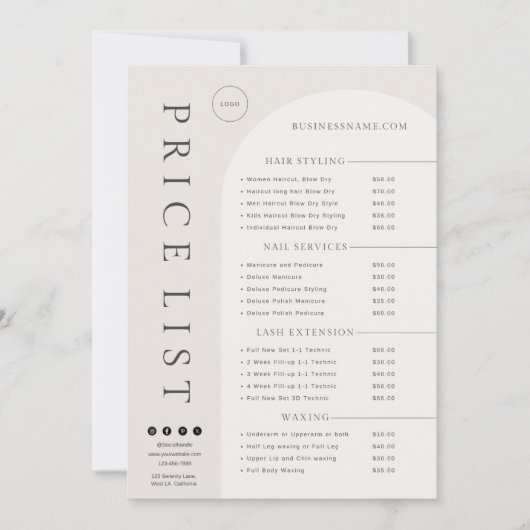 Ivory Blush Modern Price List (Voorkant)