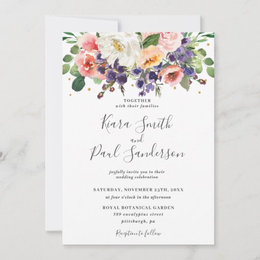 Ivory Blush Paarse Peach Floral Greenery Wedding Kaart (Voorkant)