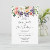 Ivory Blush Paarse Peach Floral Greenery Wedding Kaart (Staand voorkant)