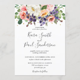 Ivory Blush Paarse Peach Floral Greenery Wedding Kaart