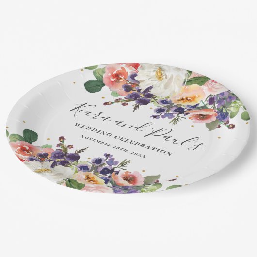 Ivory Blush Paarse Peach Floral Greenery Wedding Papieren Bordje (Gekanteld)