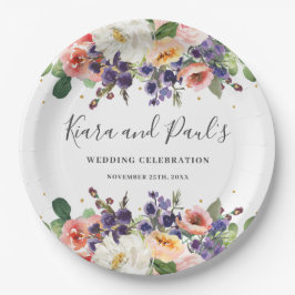 Ivory Blush Paarse Peach Floral Greenery Wedding Papieren Bordje