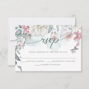 Ivory Blush Pink Cottage Flowers RSVP-kaart RSVP Kaartje