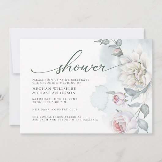 Ivory Blush Pink Cottage Flowers Shower Kaart (Voorkant)