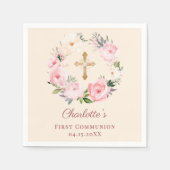 Ivory blush pink floral wreath First Communion Servet (Voorkant)