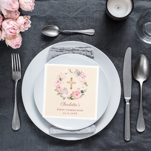 Ivory blush pink floral wreath First Communion Servet