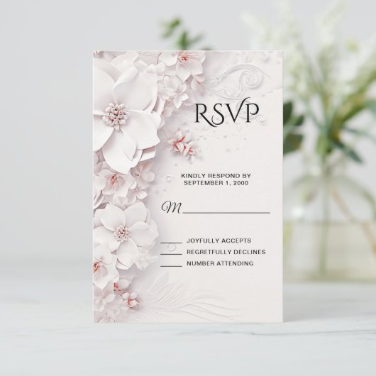 Ivory Blush Roze Bloemen RSVP-kaart RSVP Kaartje (Staand voorkant)
