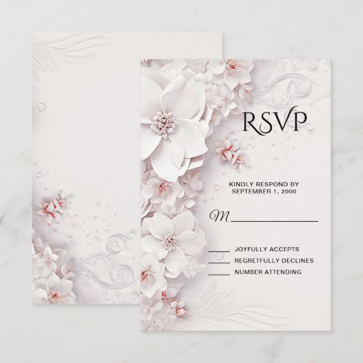 Ivory Blush Roze Bloemen RSVP-kaart RSVP Kaartje (Voorkant / Achterkant)