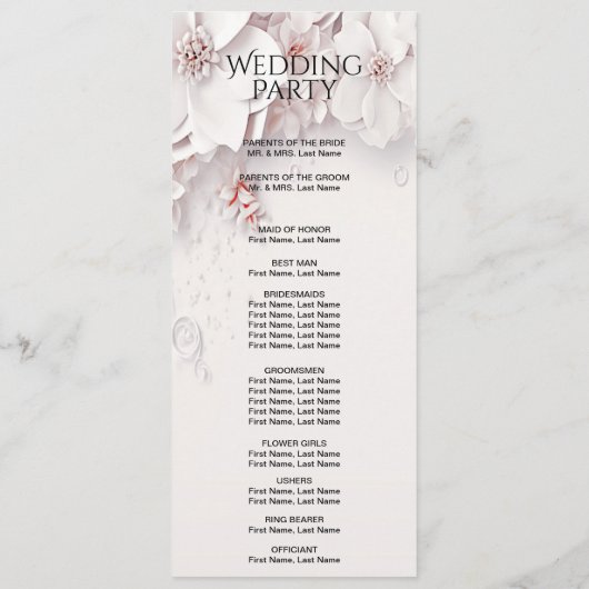 Ivory Blush Roze Bloemen Trouwprogramma Programmakaart (Achterkant)