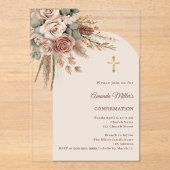 Ivory blush taupe roses pampas arch Confirmation Acryl Uitnodigingen (Voorkant)