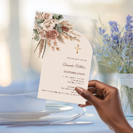 Ivory blush taupe roses pampas arch Confirmation Acryl Uitnodigingen