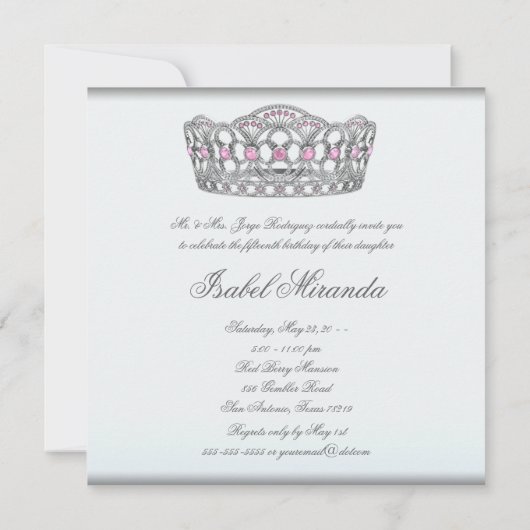 Ivory Blush Tiara Classy Quinceanera 15e partij Kaart (Achterkant)